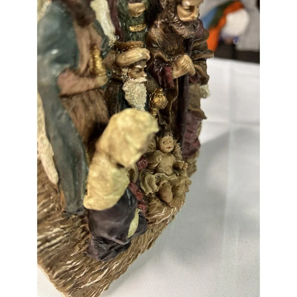 Vintage Nativity Wall Plaque High Relief Holy Family & Three Wise Men 8